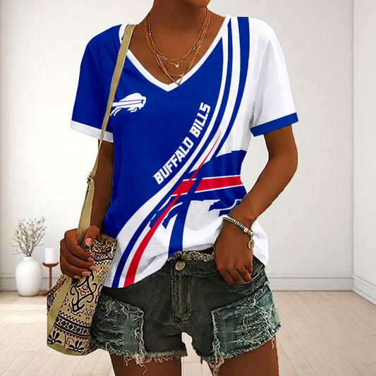 LIMITED EDITION - NEW CUSTOMIZED NFL03 BFB BUFFALO BILLS V-NECK FEMALE SHIRT