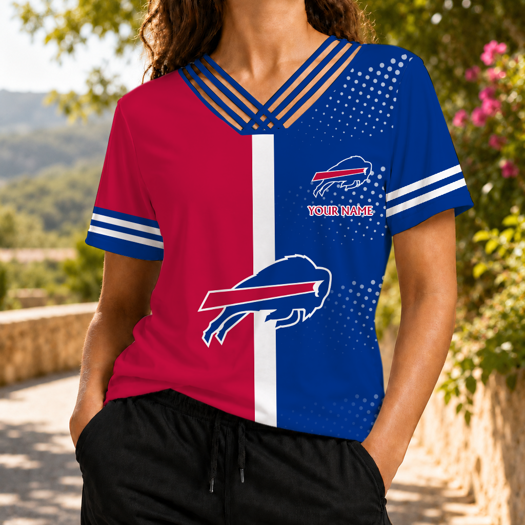 VIRAL EDITION - NEW CUSTOMIZED NFL03 BFB BUFFALO BILLS V-NECK SHIRT