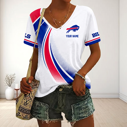 FINAL SALE - NEW CUSTOMIZED NFL03 BFB BUFFALO BILLS V-NECK FEMALE SHIRT