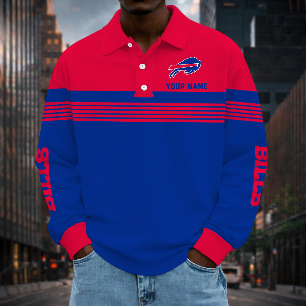 EXCLUSIVE EDITION - NEW CUSTOMIZED NFL03 BFB BUFFALO BILLS LONG SLEEVE POLO SHIRT