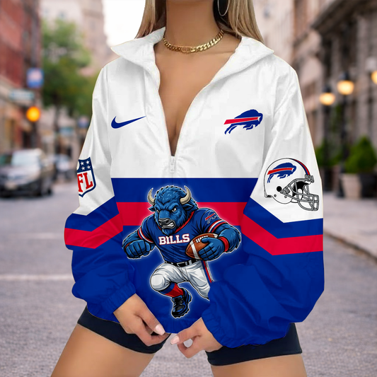 FINAL SALE - NEW CUSTOMIZED NFL03 BFB BUFFALO BILLS V-NECK ZIPPER SWEATSHIRT JACKET