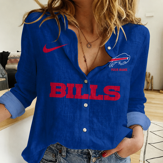 FINAL SALE - NEW CUSTOMIZED NFL03 BFB BUFFALO BILLS WOMEN CASUAL SHIRT