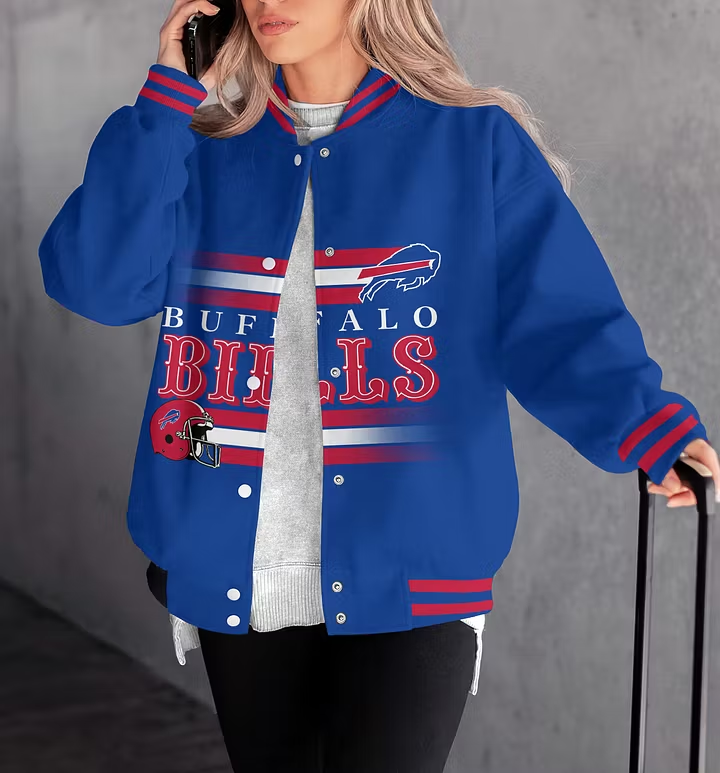 FINAL SALE - NEW CUSTOMIZED NFL03 BFB BUFFALO BILLS SATIN VARSITY & BASEBALL JACKET