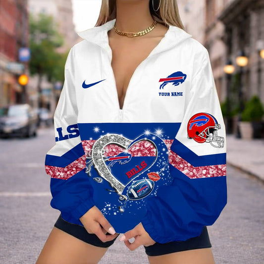 FINAL SALE - NEW CUSTOMIZED NFL03 BFB BUFFALO BILLS V-NECK ZIPPER SWEATSHIRT JACKET