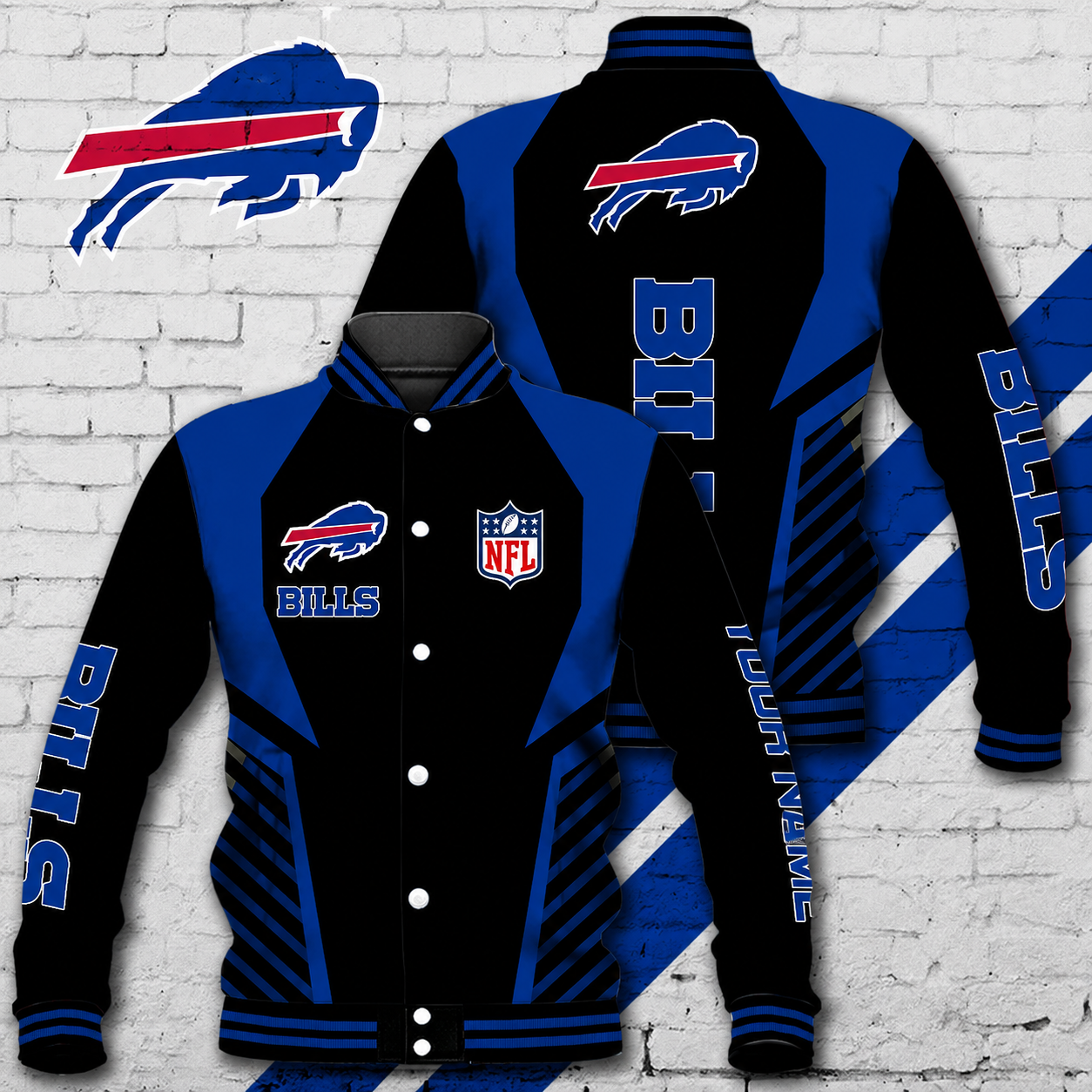 LIMITED EDITION - NEW CUSTOMIZED NFL03 BFB BUFFALO BILLS SATIN VARSITY & BASEBALL JACKET
