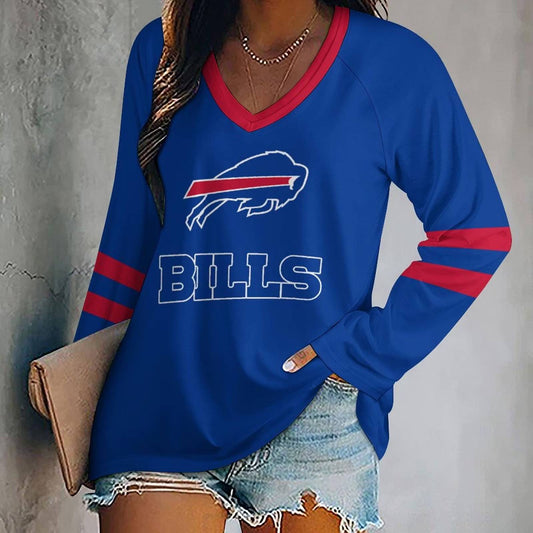 FLASH SALE - NEW CUSTOMIZED NFL03 BFB BUFFALO BILLS WOMEN'S V-NECK LONG SLEEVED SHIRT