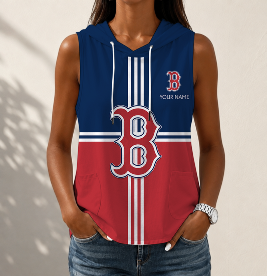 VIRAL EDITION - NEW CUSTOMIZED MLB03 BRS BOSTON RED SOX WOMEN'S SLEEVELESS HOODED POCKET TANK TOP