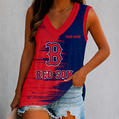 FINAL SALE - NEW CUSTOMIZED MLB03 BRS BOSTON RED SOX WOMEN'S V-NECK TANK TOP