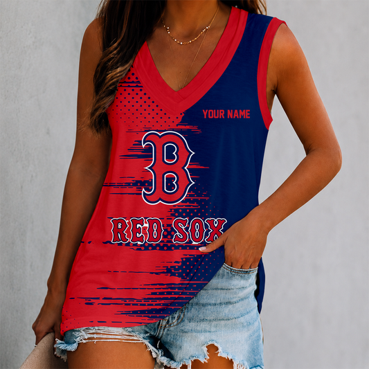 FINAL SALE - NEW CUSTOMIZED MLB03 BRS BOSTON RED SOX WOMEN'S V-NECK TANK TOP