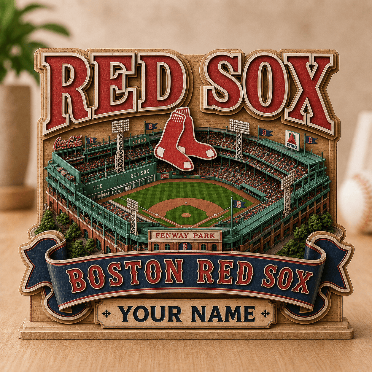 FLASH SALE - NEW CUSTOMIZED MLB03 BRS BOSTON RED SOX 3-LAYER WOODEN BLOCK