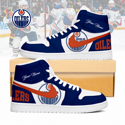 FINAL SALE - NEW CUSTOMIZED NHL03 EMO EDMONTON OILERS AIR JORDAN SNEAKERS
