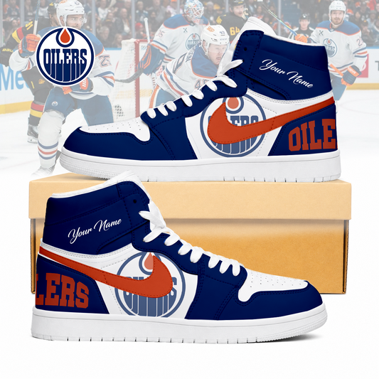 FINAL SALE - NEW CUSTOMIZED NHL03 EMO EDMONTON OILERS AIR JORDAN SNEAKERS