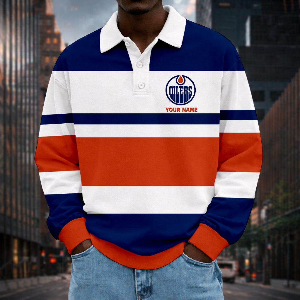 LIMITED EDITION - NEW CUSTOMIZED NHL03 EMO ED OILERS MEN LONG SLEEVE POLO