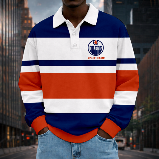 LIMITED EDITION - NEW CUSTOMIZED NHL03 EMO ED OILERS MEN LONG SLEEVE POLO