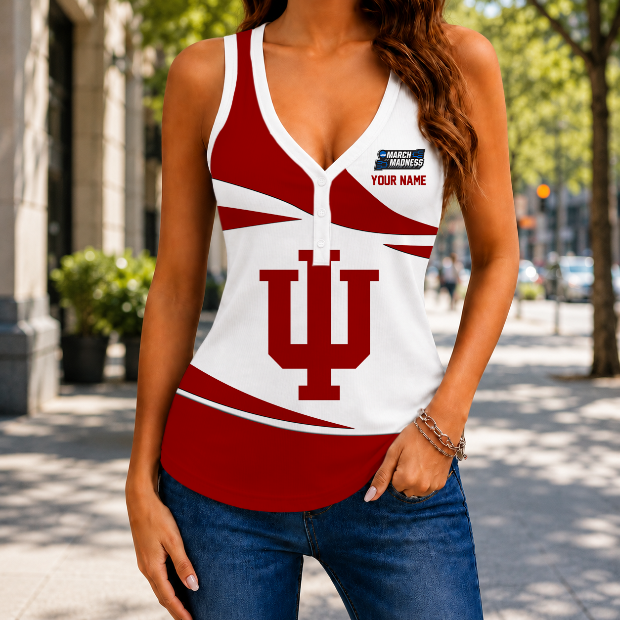 VIRAL EDITION - NEW CUSTOMIZED NCAA MAM03 IDH INDIANA HOOSIERS WOMEN'S V-NECK TANK TOP