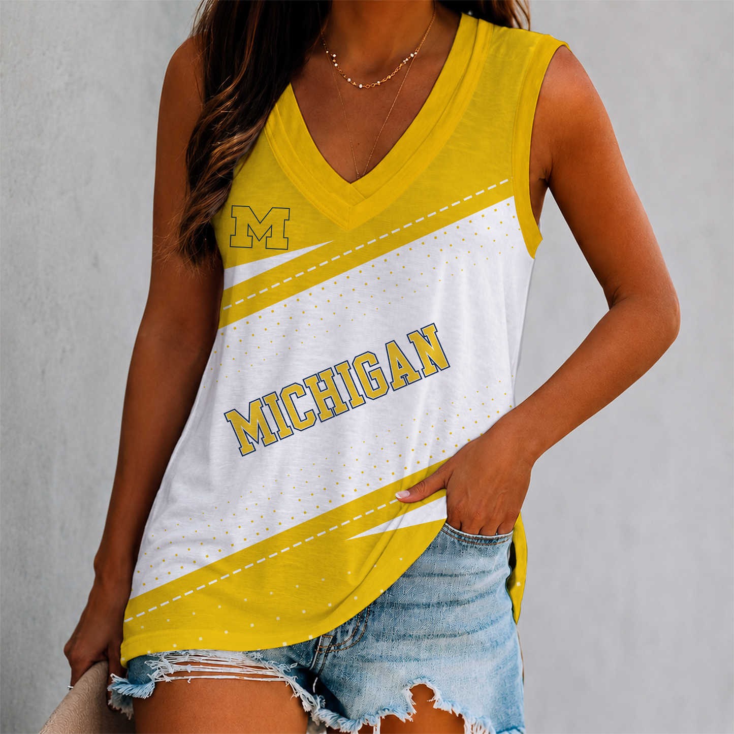 FINAL SALE - NEW CUSTOMIZED NCAA FBS03 MIW MICHIGAN WOLVERINES WOMEN'S V-NECK TANK TOP