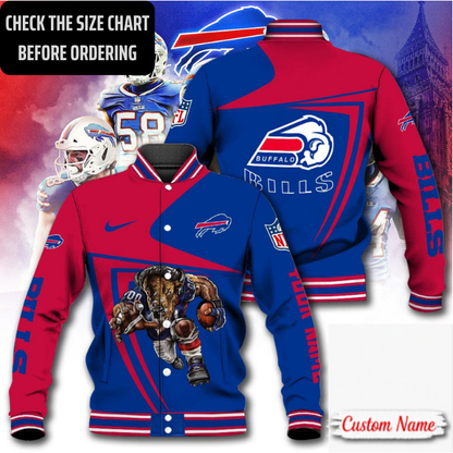LIMITED EDITION - NEW CUSTOMIZED NFL03 BFB BUFFALO BILLS SATIN VARSITY & BASEBALL JACKET