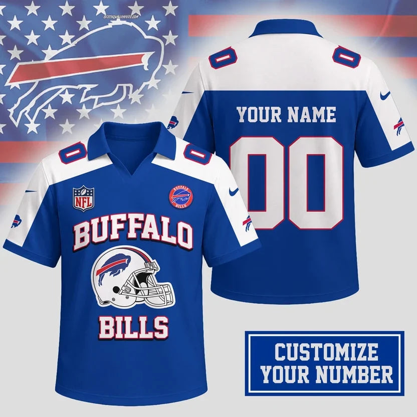 HOT DEAL - NEW CUSTOMIZED NFL03 BFB BUFFALO BILLS POLO SHIRT