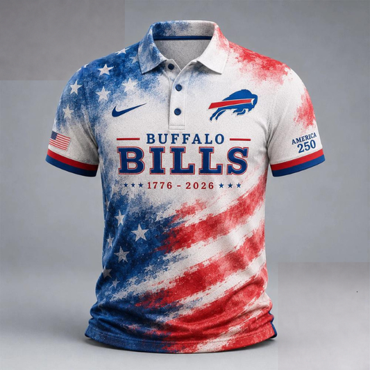 LIMITED EDITION - NEW CUSTOMIZED NFL03 BFB BUFFALO BILLS USA 250TH ANNIVERSARY POLO SHIRT, ZIP POLO SHIRT & T-SHIRTS