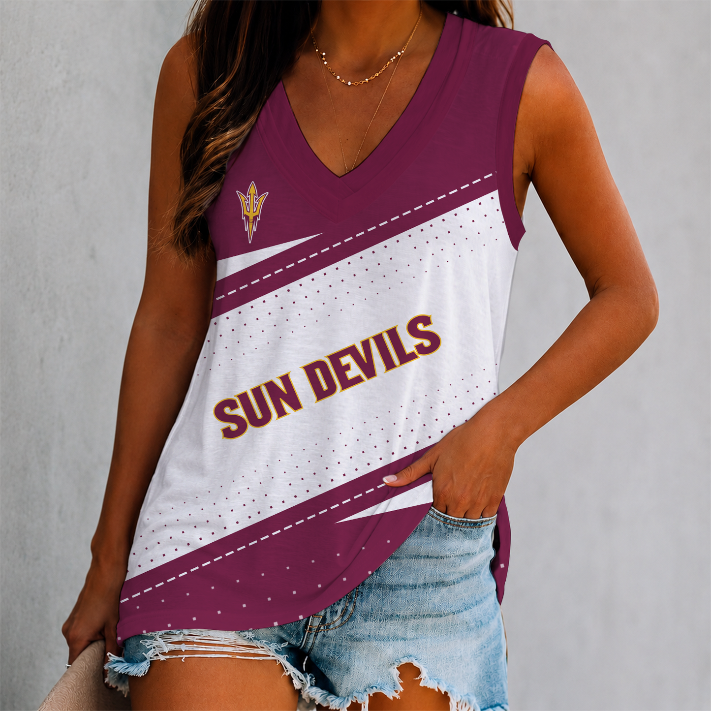 FINAL SALE - NEW CUSTOMIZED NCAA FBS04 ASS ARIZONA STATE SUN DEVILS WOMEN'S V-NECK TANK TOP