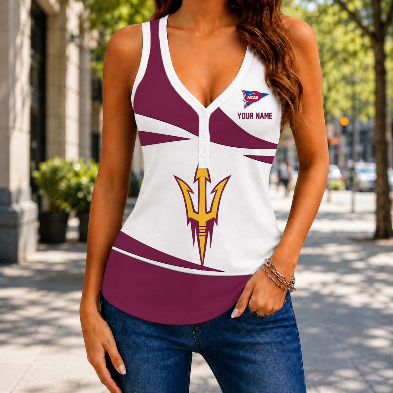 SPECIAL EDITION - NEW CUSTOMIZED NCAA FBS04 ASS ARIZONA STATE SUN DEVILS WOMEN'S V-NECK TANK TOP
