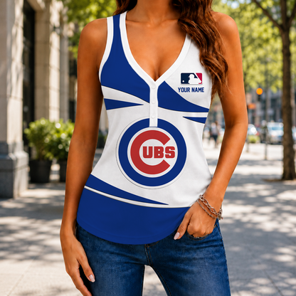 FINAL SALE - NEW CUSTOMIZED MLB04 CCS CHICAGO CUBS WOMEN'S V-NECK TANK TOP