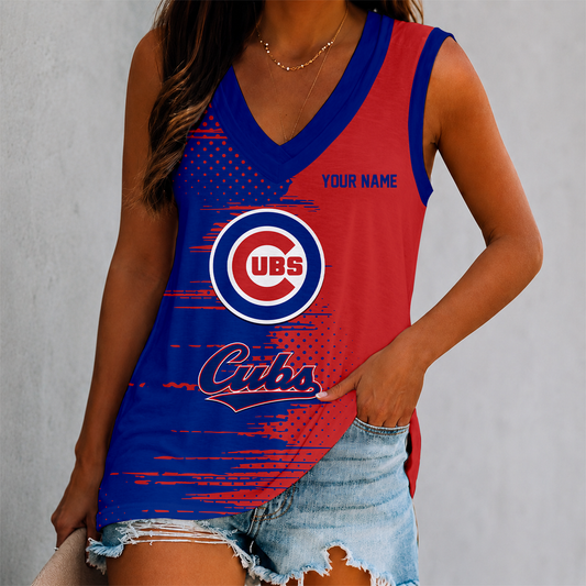 FINAL SALE - NEW CUSTOMIZED MLB04 CCS CHICAGO CUBS WOMEN'S V-NECK TANK TOP