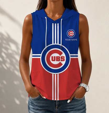 VIRAL EDITION - NEW CUSTOMIZED MLB04 CCS CHICAGO CUBS WOMEN'S SLEEVELESS HOODED POCKET TANK TOP