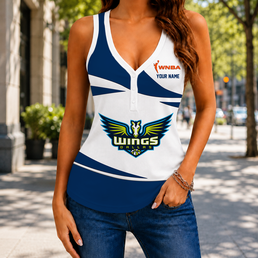 LIMITED EDITION - NEW CUSTOMIZED WNBA04 DLW DALLAS WINGS WOMEN'S V-NECK TANK TOP