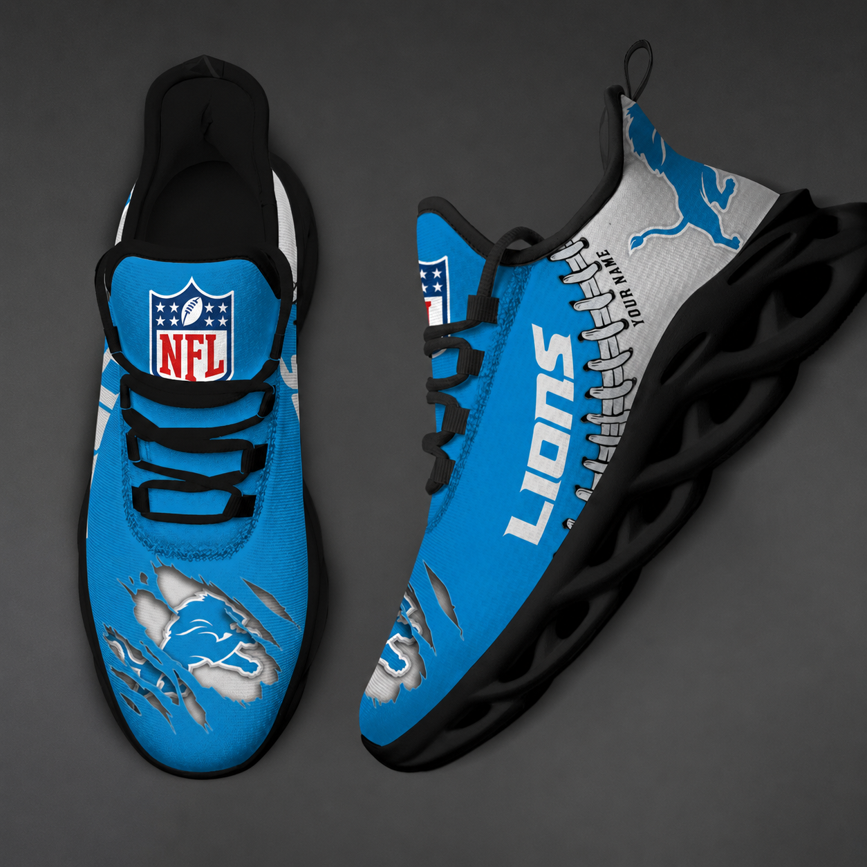 FINAL SALE - NEW CUSTOMIZED NFL04 DTL DETROIT LIONS UNISEX MAX SOUL SHOES