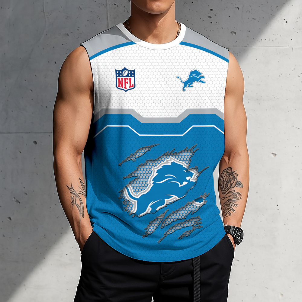 FINAL SALE - NEW CUSTOMIZED NFL04 DTL DETROIT LIONS MEN'S GYM SHIRT