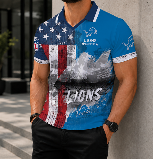 FINAL SALE - NEW CUSTOMIZED NFL04 DTL DETROIT LIONS POLO SHIRT