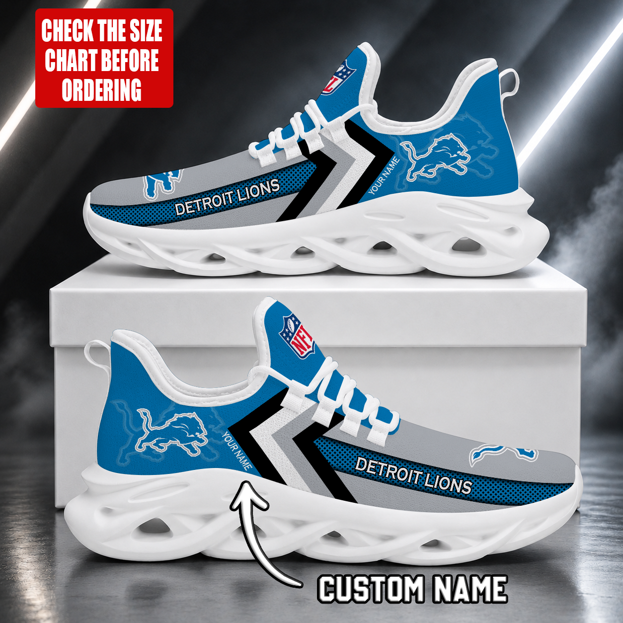 FINAL SALE - NEW CUSTOMIZED NFL04 DTL DETROIT LIONS UNISEX MAX SOUL SHOES