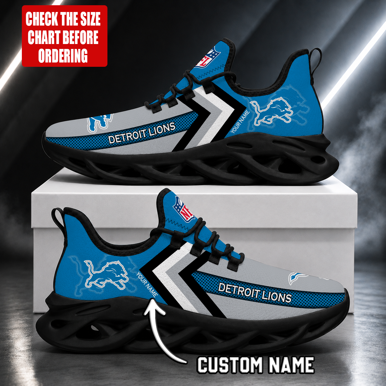 FINAL SALE - NEW CUSTOMIZED NFL04 DTL DETROIT LIONS UNISEX MAX SOUL SHOES