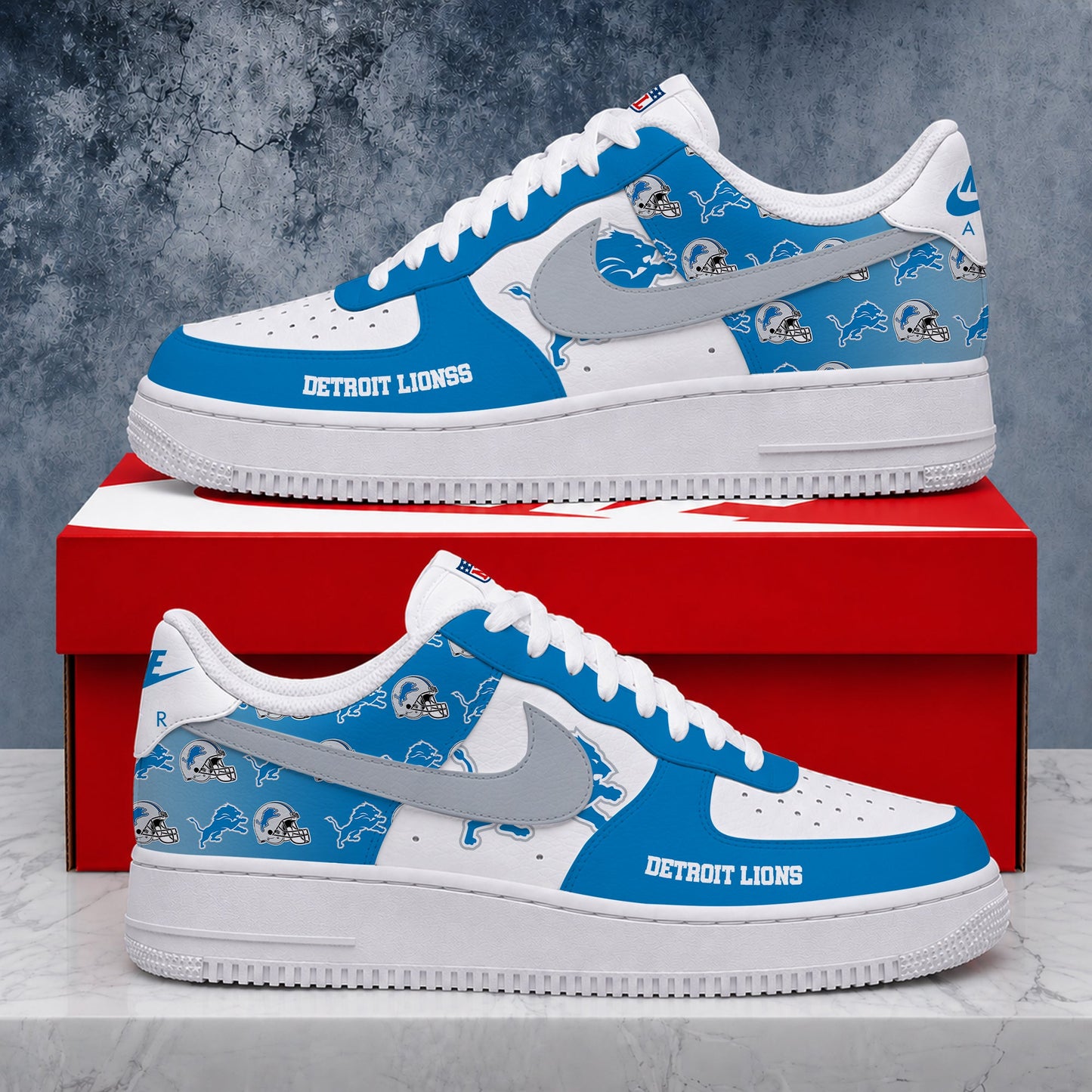 FINAL SALE - NEW CUSTOMIZED NFL04 DTL DETROIT LIONS AF1 SHOES