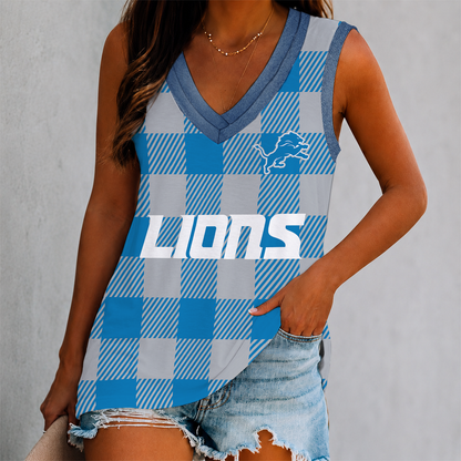 FLASH SALE - NEW CUSTOMIZED NFL04 DTL DETROIT LIONS WOMEN'S V-NECK TANK TOP