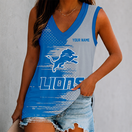 FINAL SALE - NEW CUSTOMIZED NFL04 DTL DETROIT LIONS WOMEN'S V-NECK TANK TOP