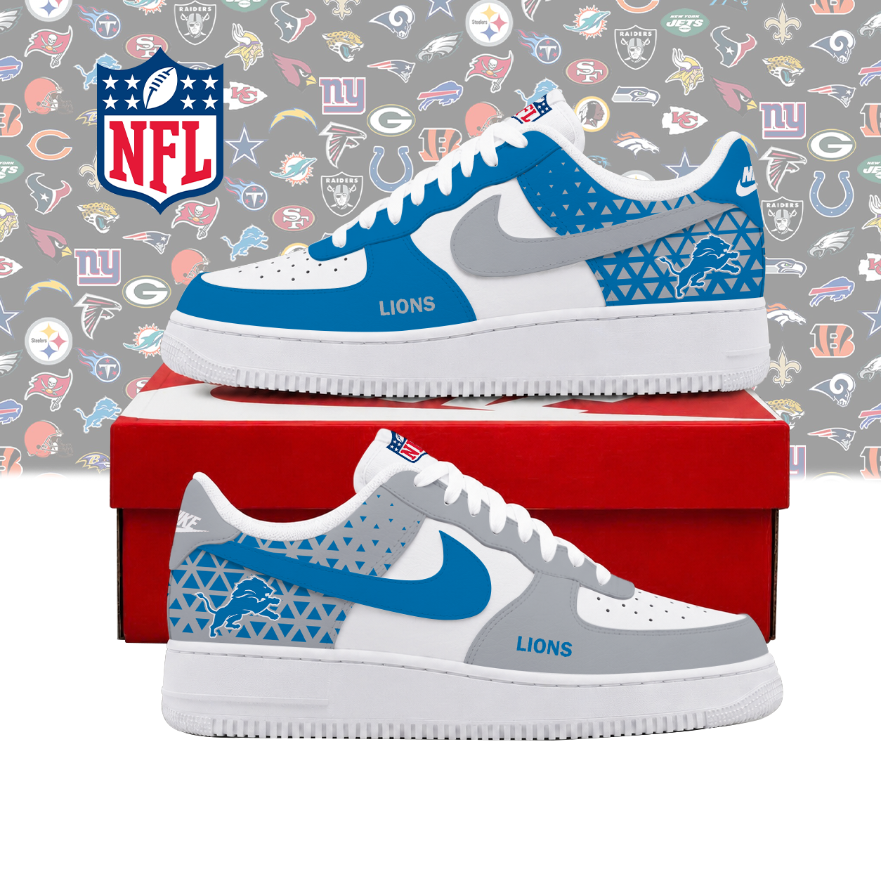 SPECIAL EDITION - NEW CUSTOMIZED NFL04 DTL DETROIT LIONS AF1 SHOES