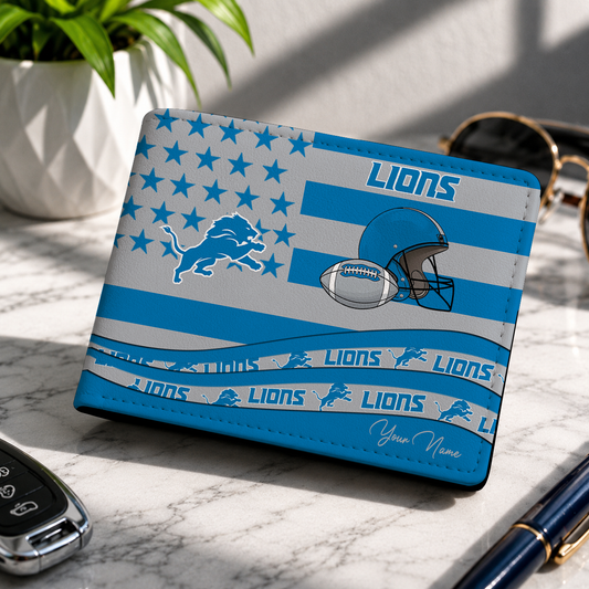 FINAL SALE - NEW CUSTOMIZED NFL04 DTL DETROIT LIONS LEATHER WALLET