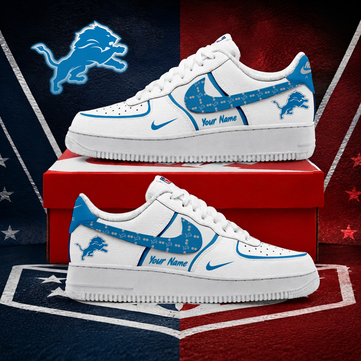 FINAL SALE - NEW CUSTOMIZED NFL04 DTL DETROIT LIONS AF1 SHOES