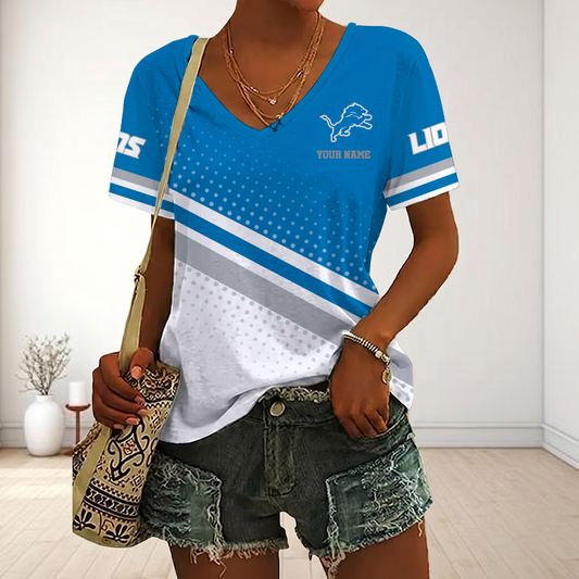 VIRAL EDITION - NEW CUSTOMIZED NFL04 DTL DETROIT LIONS V-NECK FEMALE SHIRT