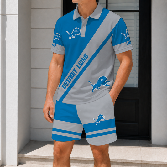 FINAL SALE - NEW CUSTOMIZED NFL04 DTL DETROIT LIONS POLO SHIRT & SHORT PANTS SET