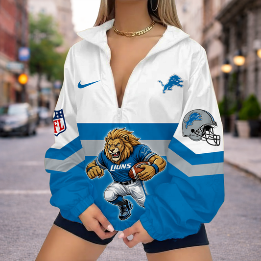 FINAL SALE - NEW CUSTOMIZED NFL04 DTL DETROIT LIONS V-NECK ZIPPER SWEATSHIRT JACKET