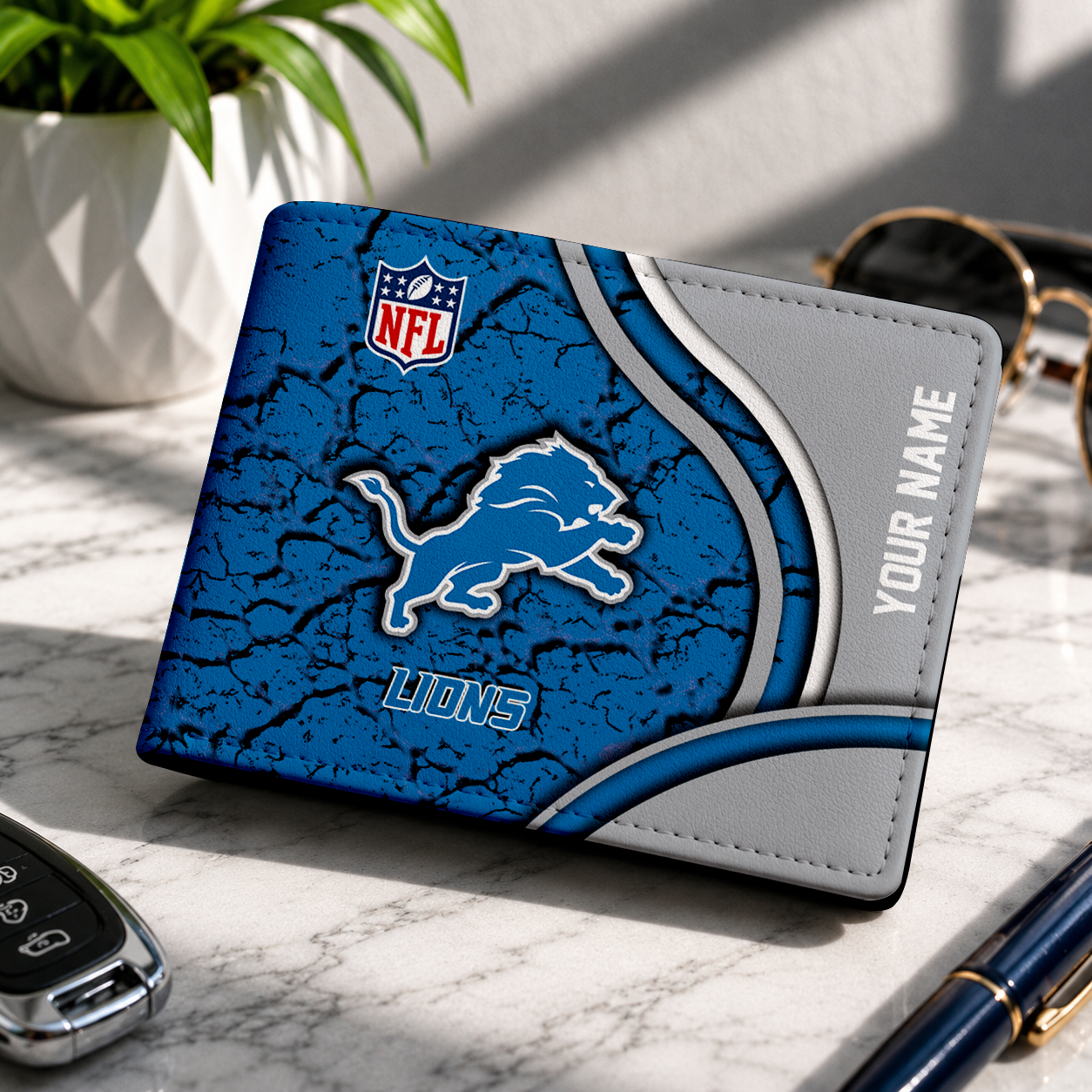 LIMITED EDITION - NEW CUSTOMIZED NFL04 DTL DETROIT LIONS LEATHER WALLET