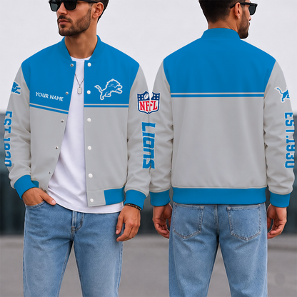 FINAL SALE - NEW CUSTOMIZED NFL04 DTL DETROIT LIONS SATIN VARSITY & BASEBALL JACKET