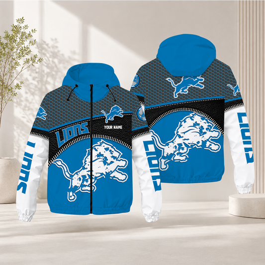 HOT DEAL - NEW CUSTOMIZED NFL04 DTL DETROIT LIONS WINDBREAKER JACKET