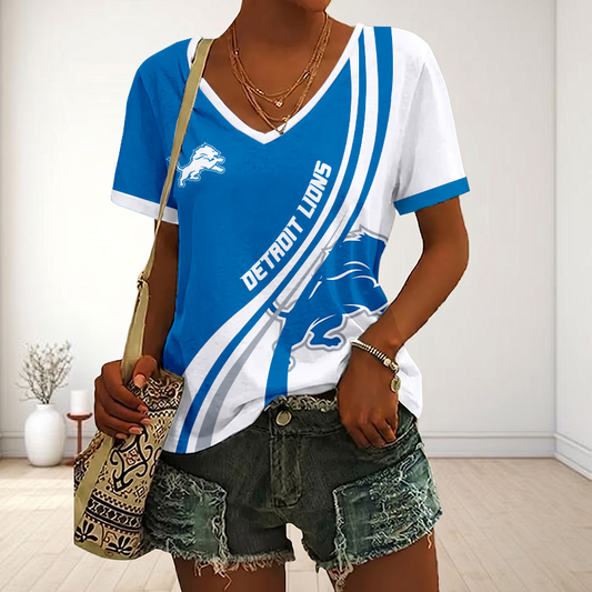 LIMITED EDITION - NEW CUSTOMIZED NFL04 DTL DETROIT LIONS V-NECK FEMALE SHIRT