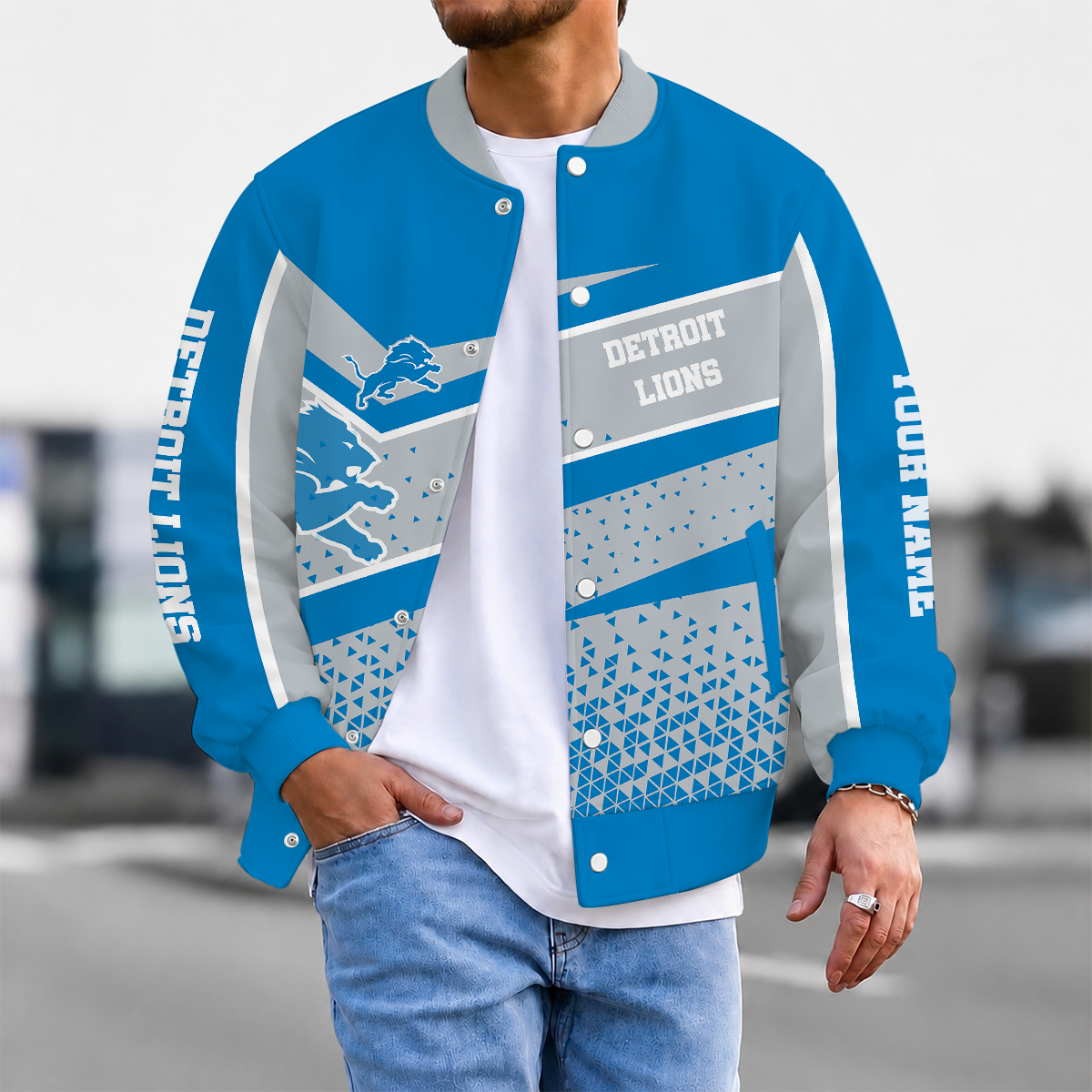 FLASH SALE - NEW CUSTOMIZED NFL04 DTL DETROIT LIONS SATIN VARSITY & BASEBALL JACKET