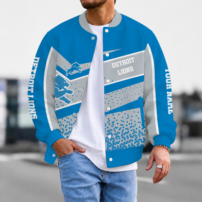 FLASH SALE - NEW CUSTOMIZED NFL04 DTL DETROIT LIONS SATIN VARSITY & BASEBALL JACKET