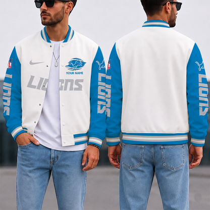 SPECIAL EDITION - NEW CUSTOMIZED NFL04 DTL DETROIT LIONS SATIN VARSITY & BASEBALL JACKET